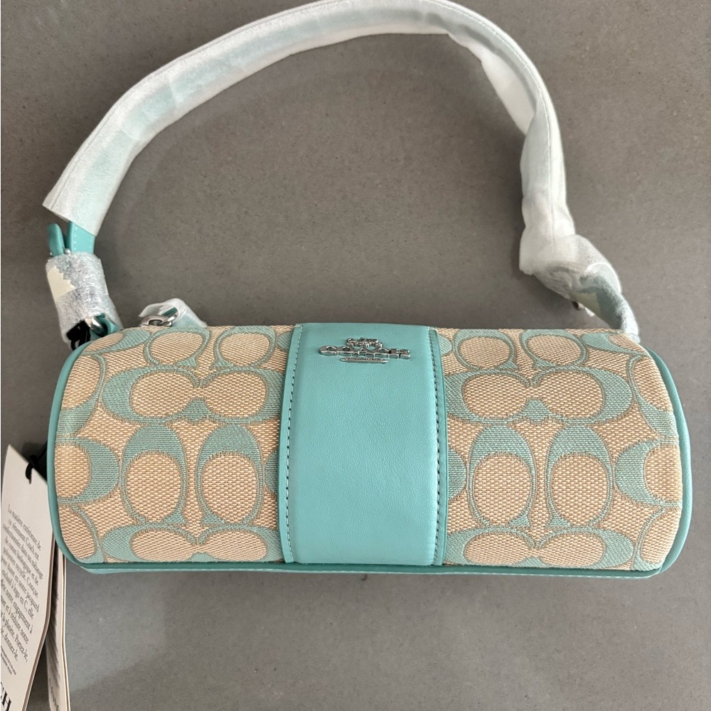 Coach Aqua and Cream Signature Barrel Bag